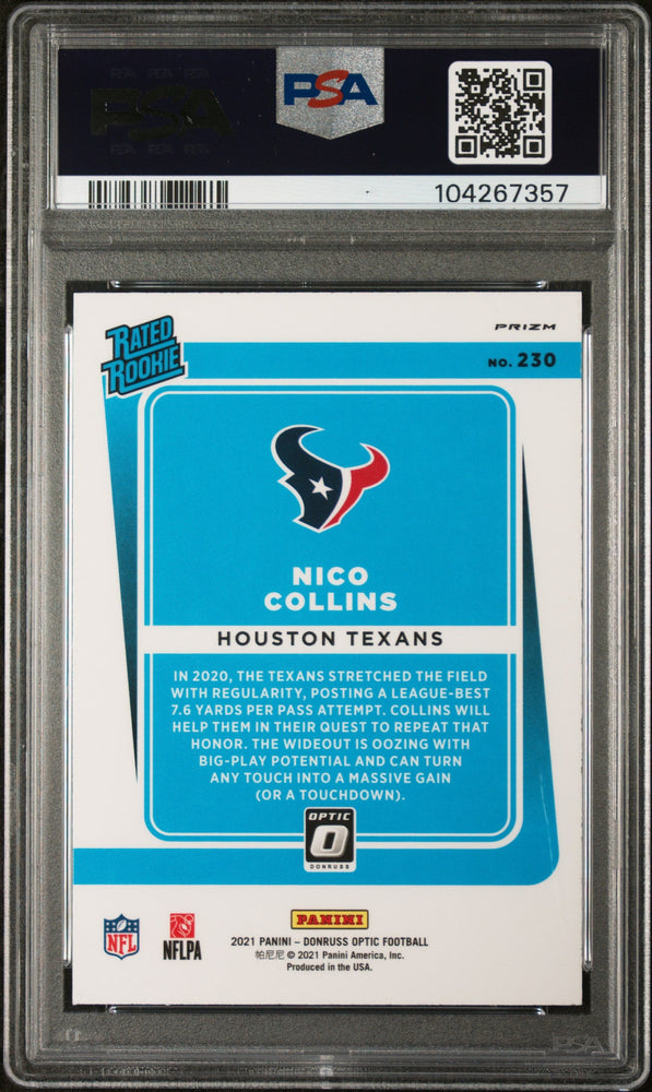 Graded 2021 Panini Donruss Optic Nico Collins #230 Purple Shock Rookie RC Football Card PSA 10 Gem Mint (ONLINE ORDER ONLY)
