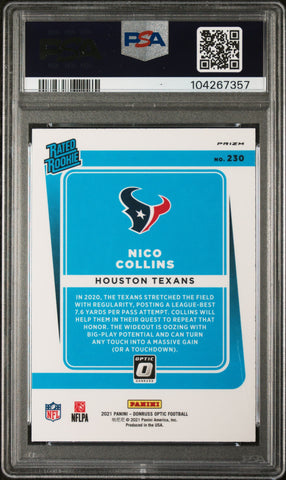 Graded 2021 Panini Donruss Optic Nico Collins #230 Purple Shock Rookie RC Football Card PSA 10 Gem Mint (ONLINE ORDER ONLY)