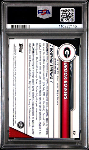 Graded 2023 Bowman U Sapphire Brock Bowers #50 Rookie RC Football Card PSA 9 Mint (ONLINE ORDER ONLY)