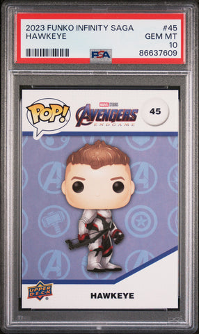 2023 UPPER DECK FUNKO POP MARVEL  HAWKEYE  #45  PSA 10 (Online Order Only)
