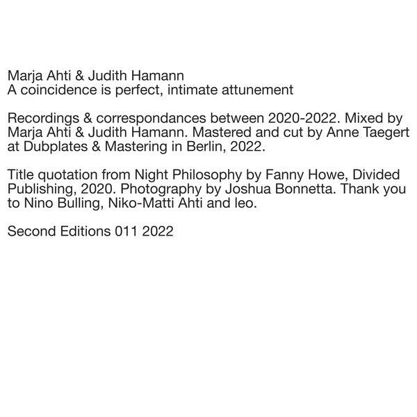 MARJA AHTI & JUDITH HAMANN - A coincidence is perfect, intimate attunement [Vinyl]