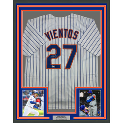 Framed Autographed/Signed Mark Vientos 35x39 New York Pinstripe Baseball Jersey Beckett BAS COA