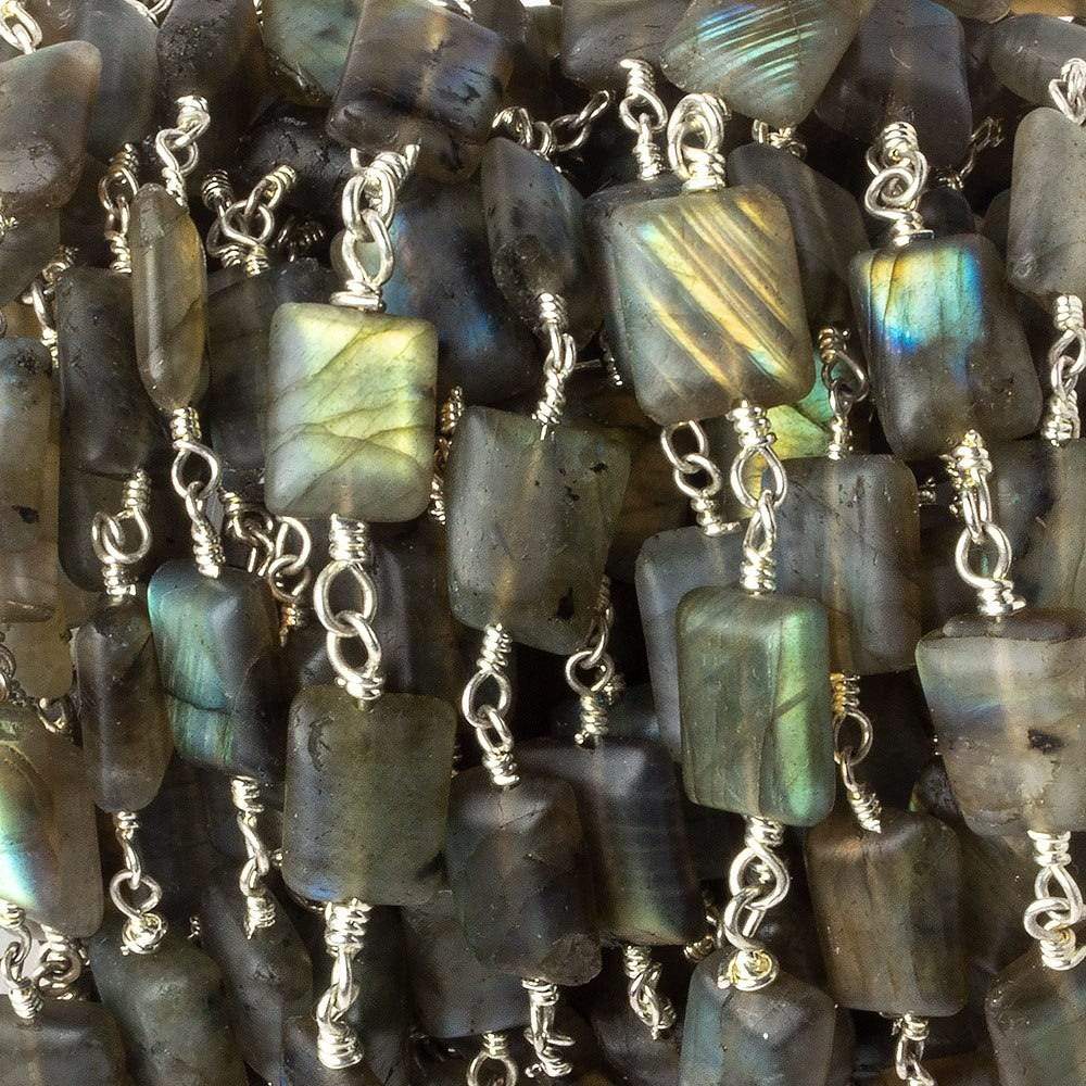 Matte Rectangle Labradorite Silver plated Chain by the foot (ONLINE ORDER ONLY)