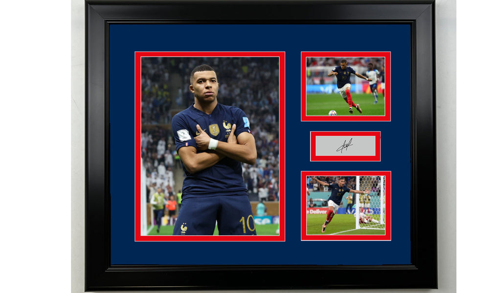 Framed Kylian Mbappe France Facsimile Laser Engraved Signature 14x11 3 Photo Collage (ONLINE ORDER ONLY)