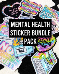 Funny Mental Health Sticker Pack –  Holographic Waterproof Vinyl Decals – Discounted Bundle of Anxiety, Therapy & Trauma Humor (ONLINE ORDER ONLY)