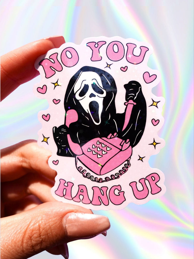 No You Hang Up Sticker – Cute Ghost Mask Glitter Vinyl Sticker (ONLINE ORDER ONLY)