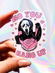 No You Hang Up Sticker – Cute Ghost Mask Glitter Vinyl Sticker (ONLINE ORDER ONLY)