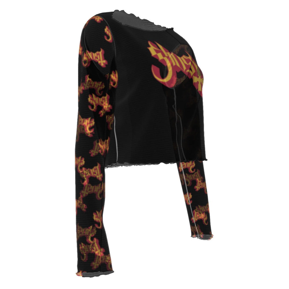 Ghost Patterned Sleeves Women's Mesh Top [Apparel] (ONLINE ORDER ONLY)