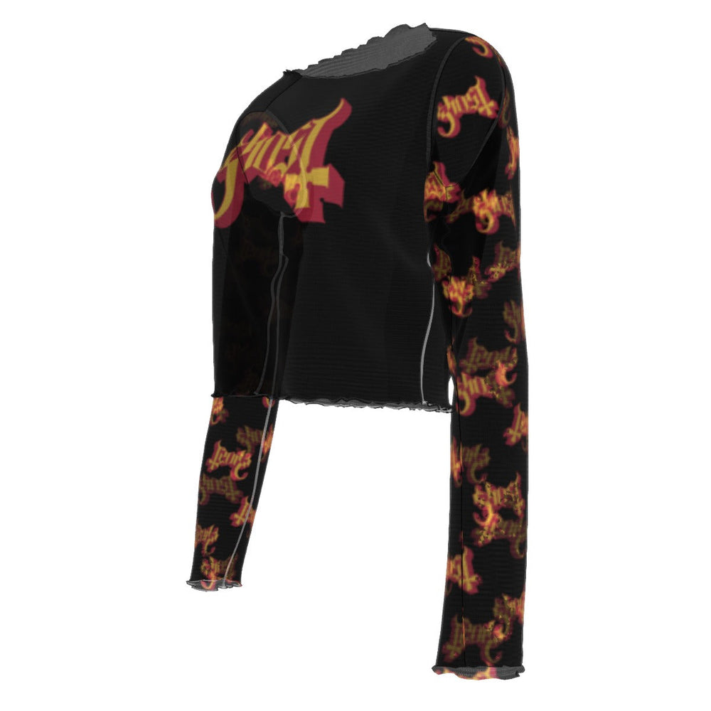Ghost Patterned Sleeves Women's Mesh Top [Apparel] (ONLINE ORDER ONLY)