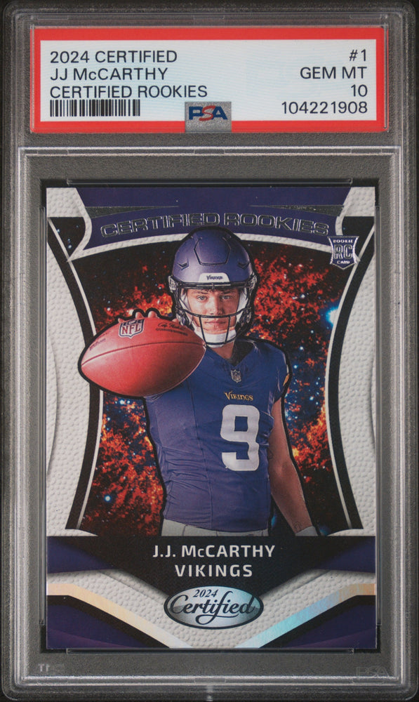 Graded 2024 Panini Certified JJ McCarthy #1 Certified Rookies Rookie RC Football Card PSA 10 Gem Mint (ONLINE ORDER ONLY)
