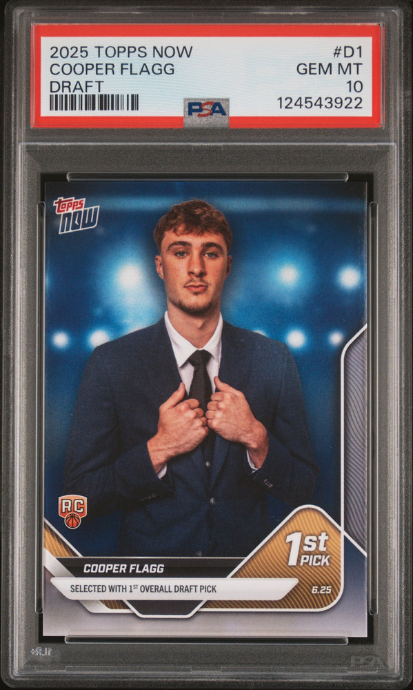 Graded 2025 Topps Now Cooper Flagg #D1 Draft Rookie RC Basketball Card PSA 10 Gem Mint (ONLINE ORDER ONLY)