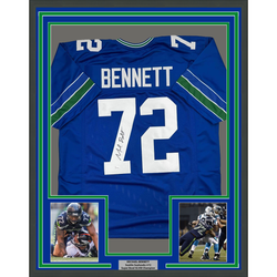 Framed Autographed/Signed Michael Bennett 35x39 Seattle Blue Retro Football Jersey JSA COA