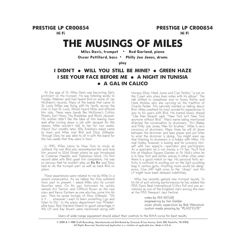 The Musings Of Miles (Original Jazz Classics Series) (180 Gram Vinyl) [Vinyl] (ONLINE ORDER ONLY)