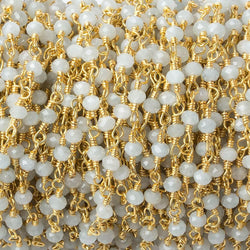 3mm Milky Aquamarine Gold plated Chain by the foot 40 beads (ONLINE ORDER ONLY)
