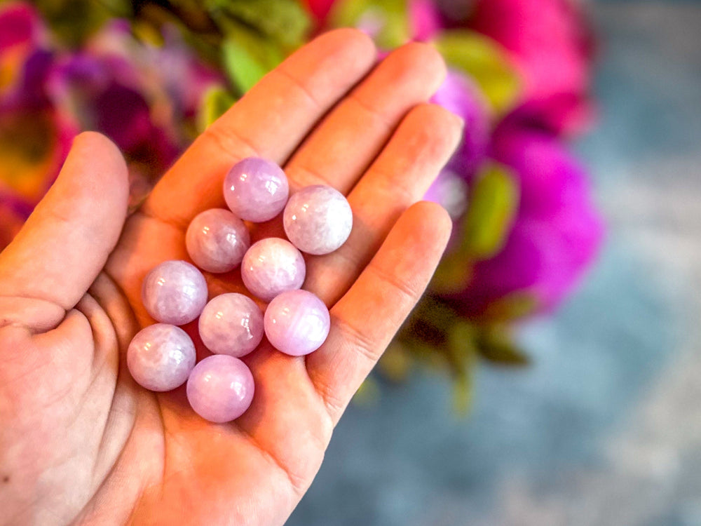 Mini Pink Kunzite Spheres, Crystals and Stones, Pink Kunzite Marble (ONLINE ORDER ONLY)