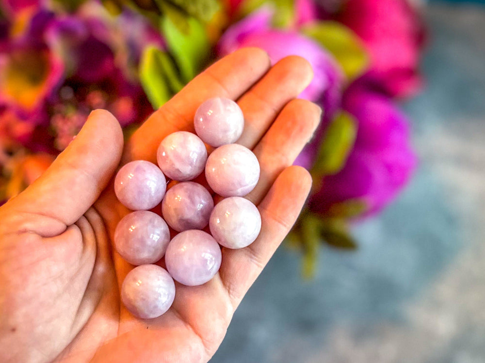 Mini Pink Kunzite Spheres, Crystals and Stones, Pink Kunzite Marble (ONLINE ORDER ONLY)