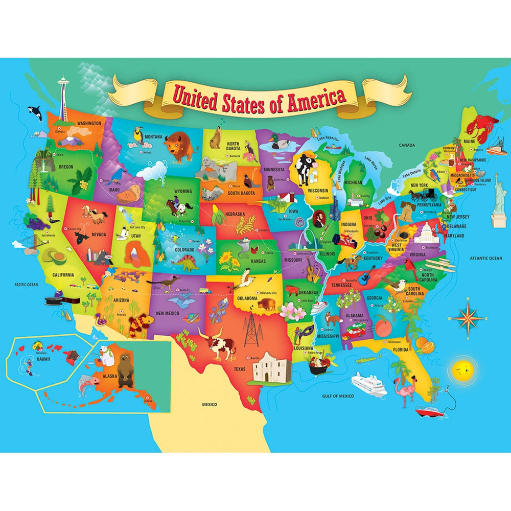 Explorers - USA Map 60 Piece Kids Jigsaw Puzzle (ONLINE ORDER ONLY)