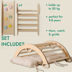 4in1 Montessori Climbing Set: Pikler Triangle, Arch, Slide Board, and Cushion for Toddlers (1–3 Years) (ONLINE ORDER ONLY)