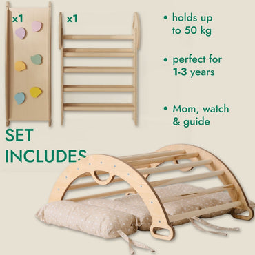 4in1 Montessori Climbing Set: Pikler Triangle, Arch, Slide Board, and Cushion for Toddlers (1–3 Years) (ONLINE ORDER ONLY)