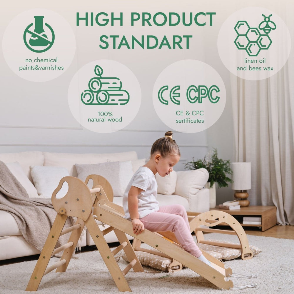 4in1 Montessori Climbing Set: Pikler Triangle, Arch, Slide Board, and Cushion for Toddlers (1–3 Years) (ONLINE ORDER ONLY)