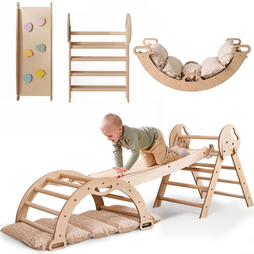 4in1 Montessori Climbing Set: Pikler Triangle, Arch, Slide Board, and Cushion for Toddlers (1–3 Years) (ONLINE ORDER ONLY)