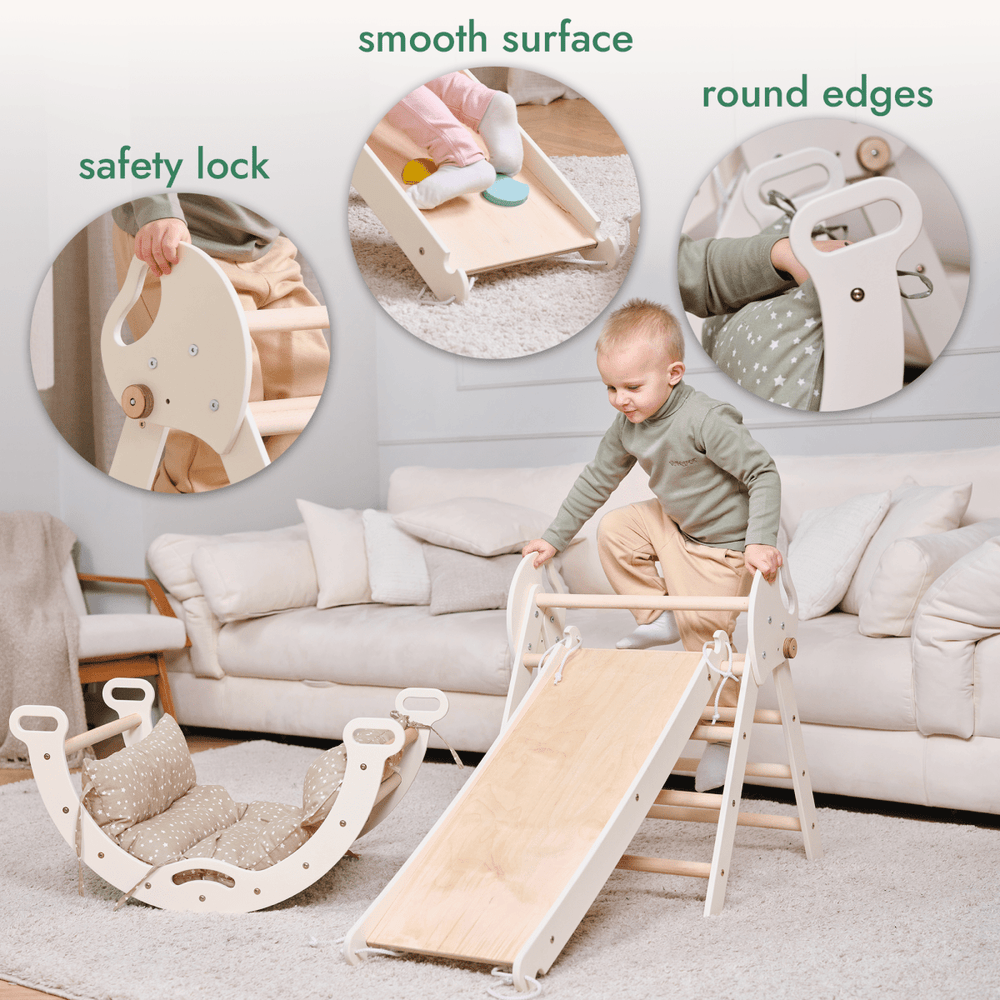 4in1 Montessori Climbing Set: Pikler Triangle, Arch, Slide Board, and Cushion for Toddlers (1–3 Years) (ONLINE ORDER ONLY)