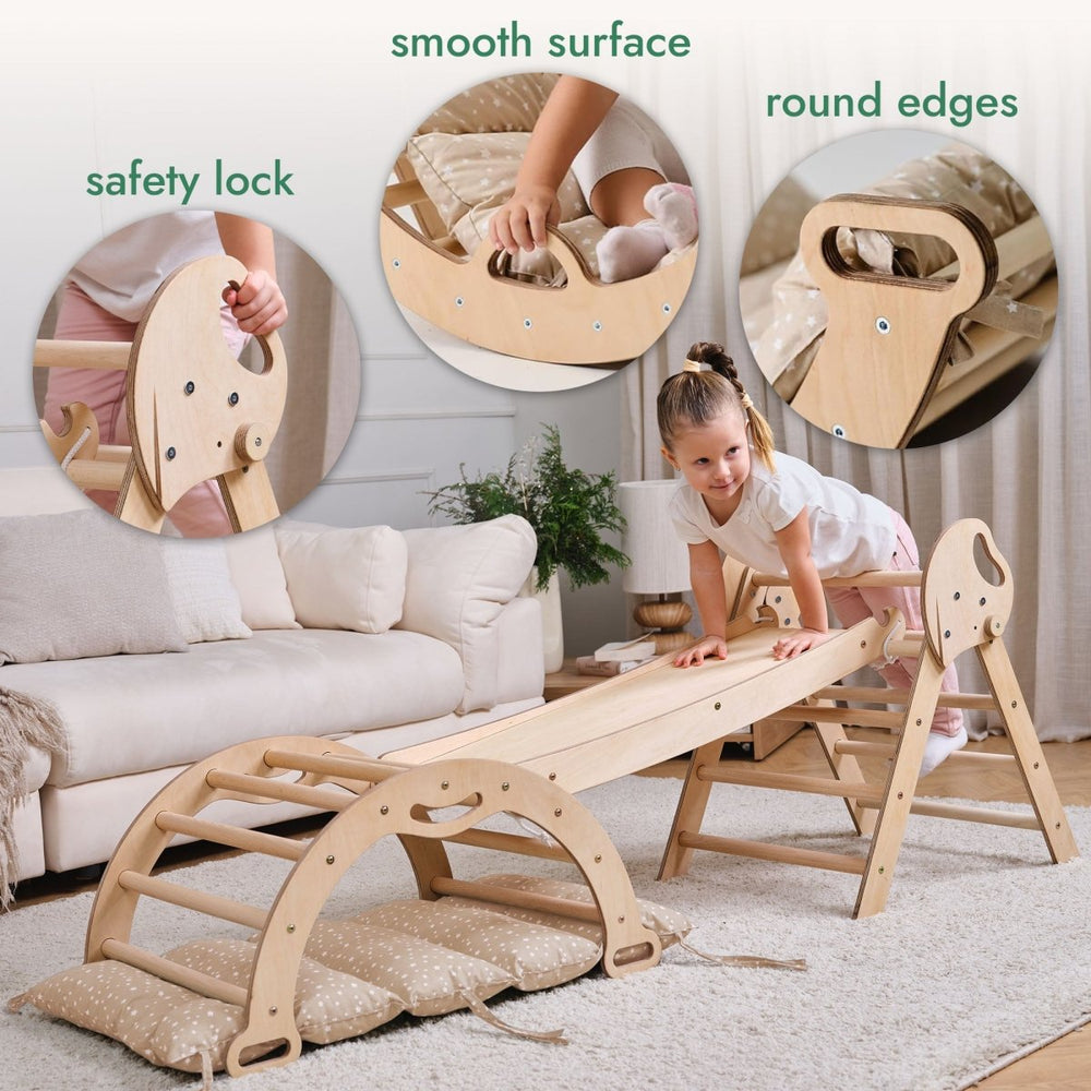4in1 Montessori Climbing Set: Pikler Triangle, Arch, Slide Board, and Cushion for Toddlers (1–3 Years) (ONLINE ORDER ONLY)