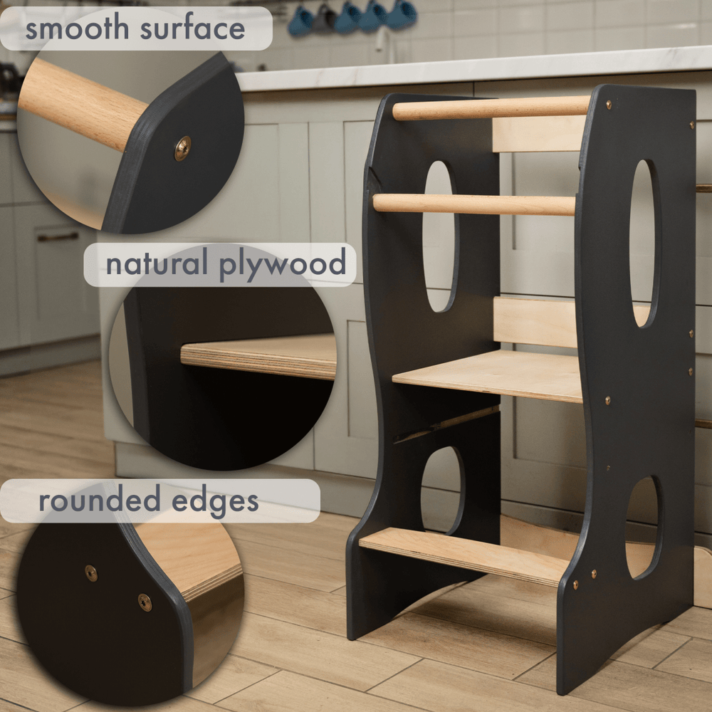 Stable Montessori Tower: Wooden Growing Chair - Grey (ONLINE ORDER ONLY)