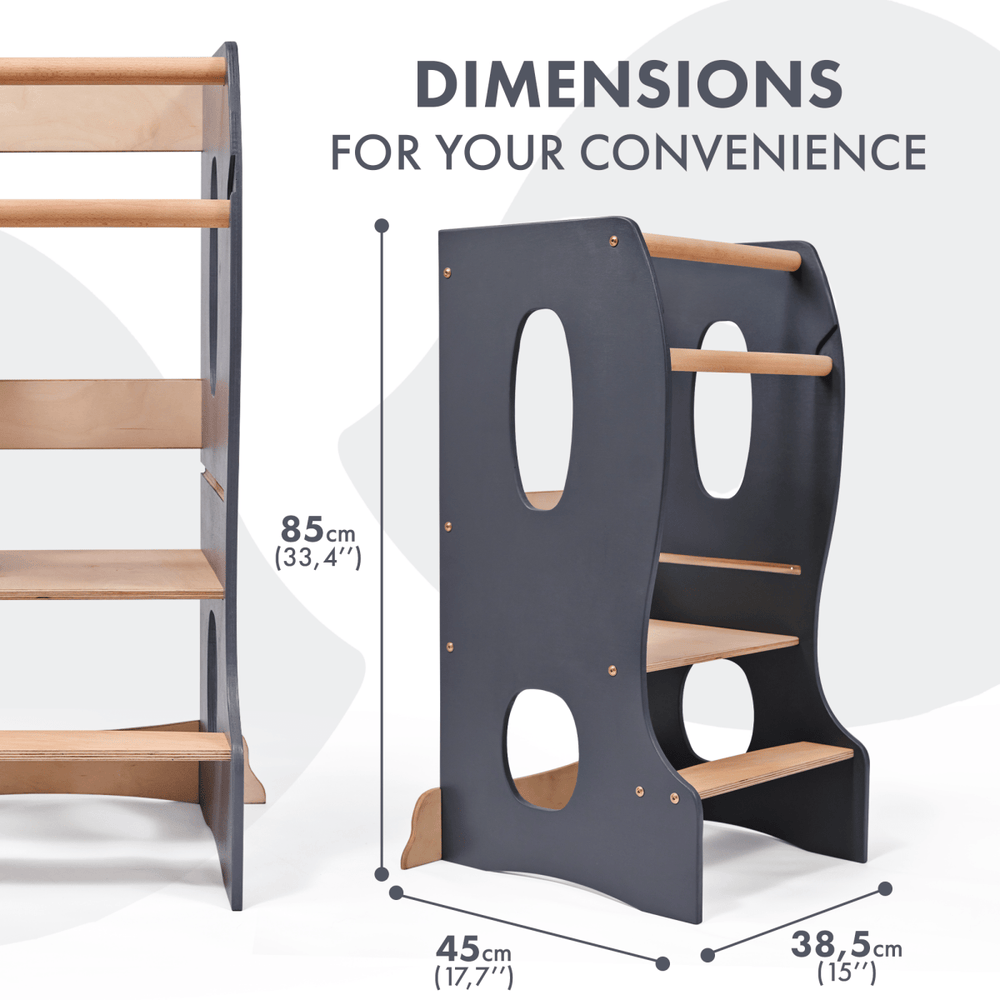 Stable Montessori Tower: Wooden Growing Chair - Grey (ONLINE ORDER ONLY)