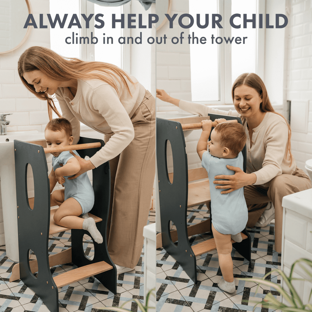 Stable Montessori Tower: Wooden Growing Chair - Grey (ONLINE ORDER ONLY)