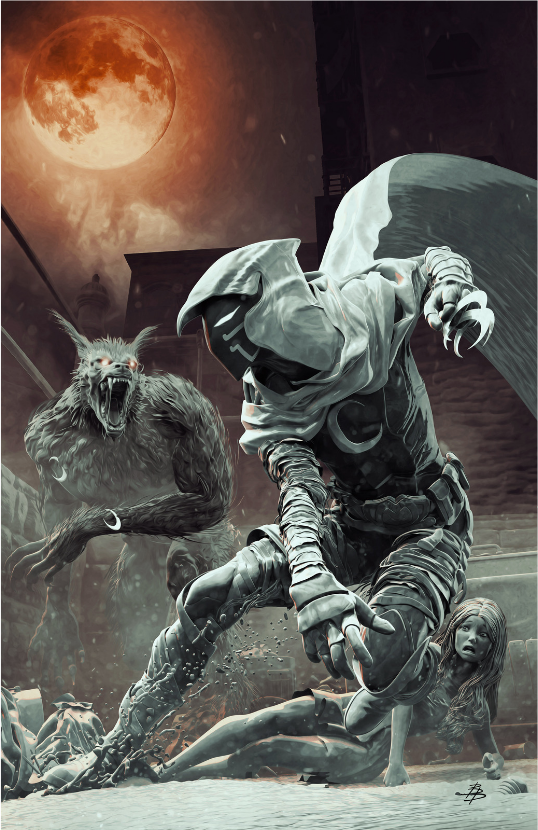 Moon Knight Black White Blood #1 (of 4) Bjorn Barends Werewolf By Night 32 Homage Virgin Variant (05/11/2022) Marvel (ONLINE ORDER ONLY)