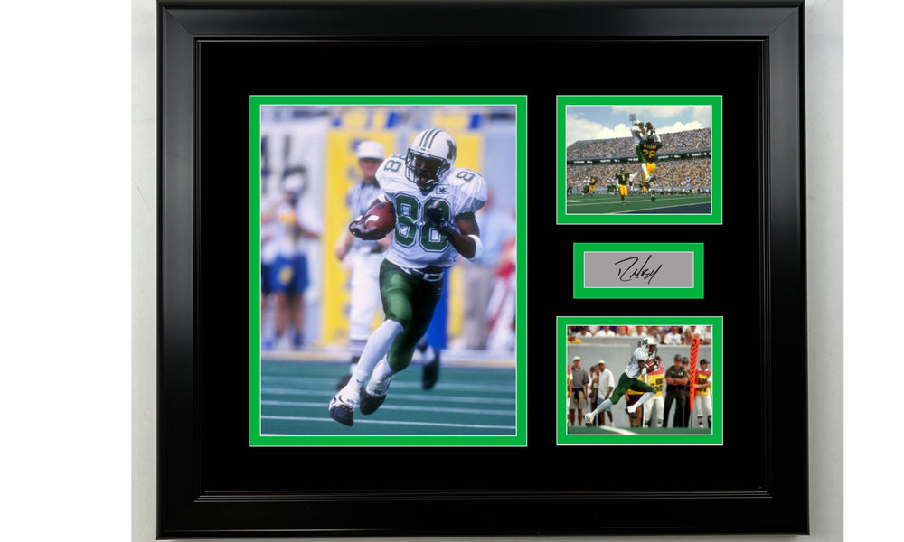 Framed Randy Moss Marshall Thundering Herd Facsimile Laser Engraved Signature NCAA Football 14x11 3 Photo Collage (ONLINE ORDER ONLY)