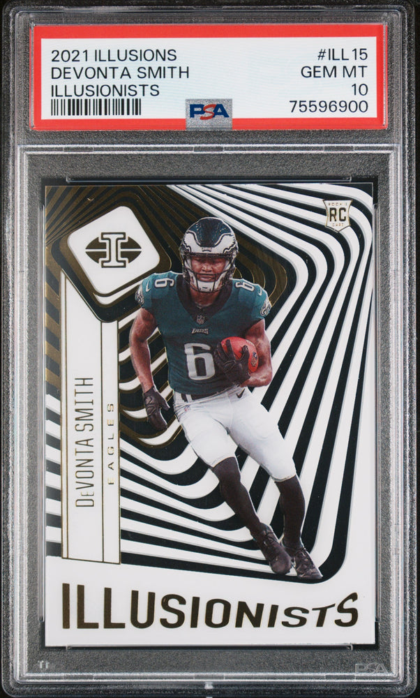 Graded 2021 Panini Illusions DeVonta Smith #ILL15 Illusionists Rookie RC Football Card PSA 10 Gem Mint (ONLINE ORDER ONLY)