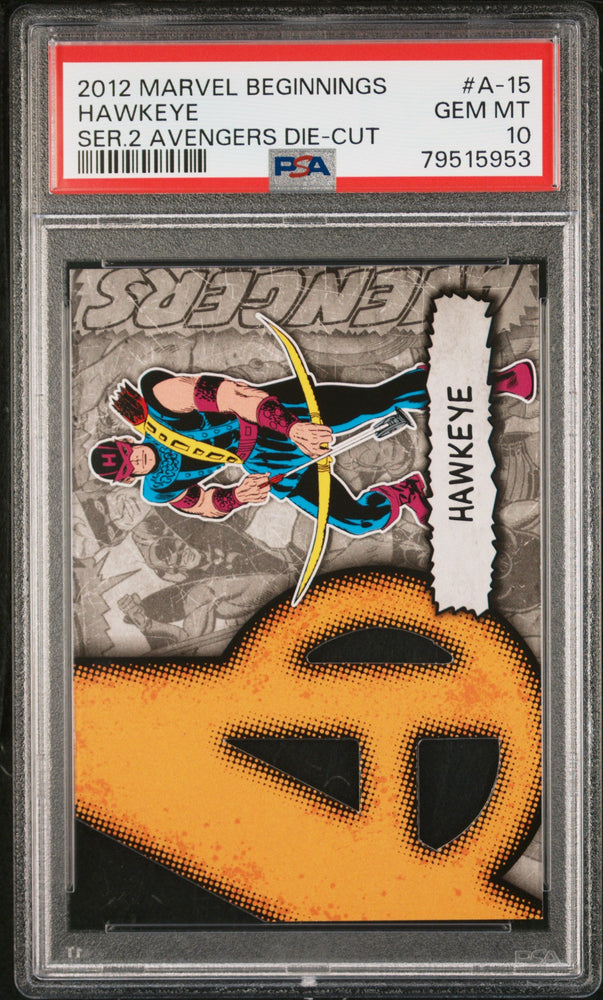 2012 MARVEL BEGINNINGS SERIES 2 AVENGERS DIE-CUT HAWKEYE #A-15 - PSA 10 (Online Order Only)