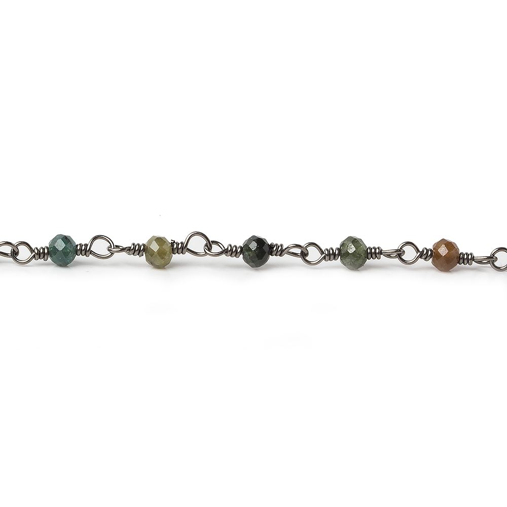 3mm Multi Color Tourmaline micro-faceted round Black Gold plated Chain by the foot 40 beads (ONLINE ORDER ONLY)