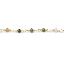 3mm Multi Color Tourmaline micro-faceted round Gold plated Chain by the foot 40 beads (ONLINE ORDER ONLY)