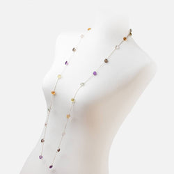 Multi Gemstone Faceted Cushion .925 Silver Bezel Set Chain Necklace AAA (ONLINE ORDER ONLY)