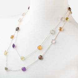 Multi Gemstone Faceted Cushion .925 Silver Bezel Set Chain Necklace AAA (ONLINE ORDER ONLY)