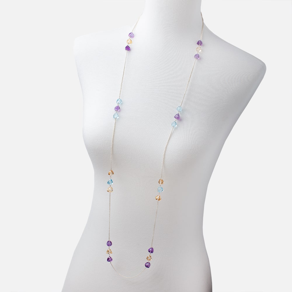 Multi Gemstone Faceted Trillion .925 Silver Chain Necklace AAA (ONLINE ORDER ONLY)