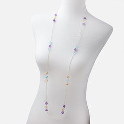 Multi Gemstone Faceted Trillion .925 Silver Chain Necklace AAA (ONLINE ORDER ONLY)