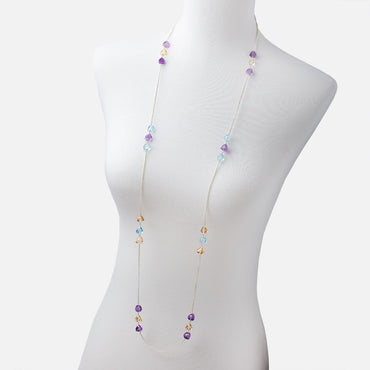 Multi Gemstone Faceted Trillion .925 Silver Chain Necklace AAA (ONLINE ORDER ONLY)