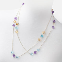 Multi Gemstone Faceted Trillion .925 Silver Chain Necklace AAA (ONLINE ORDER ONLY)