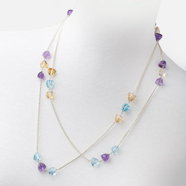 Multi Gemstone Faceted Trillion .925 Silver Chain Necklace AAA (ONLINE ORDER ONLY)