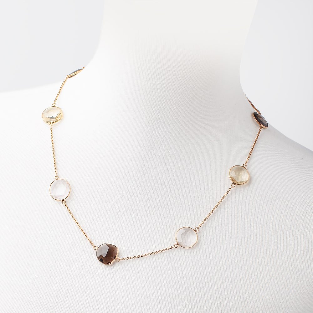 Multiple Quartz Faceted Nugget Vermeil Bezel Chain Necklace (ONLINE ORDER ONLY)