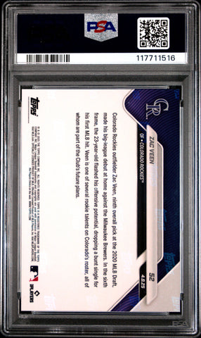 Graded 2025 Topps Now Zac Veen #52 Rookie RC Baseball Card PSA 10 Gem Mint (ONLINE ORDER ONLY)