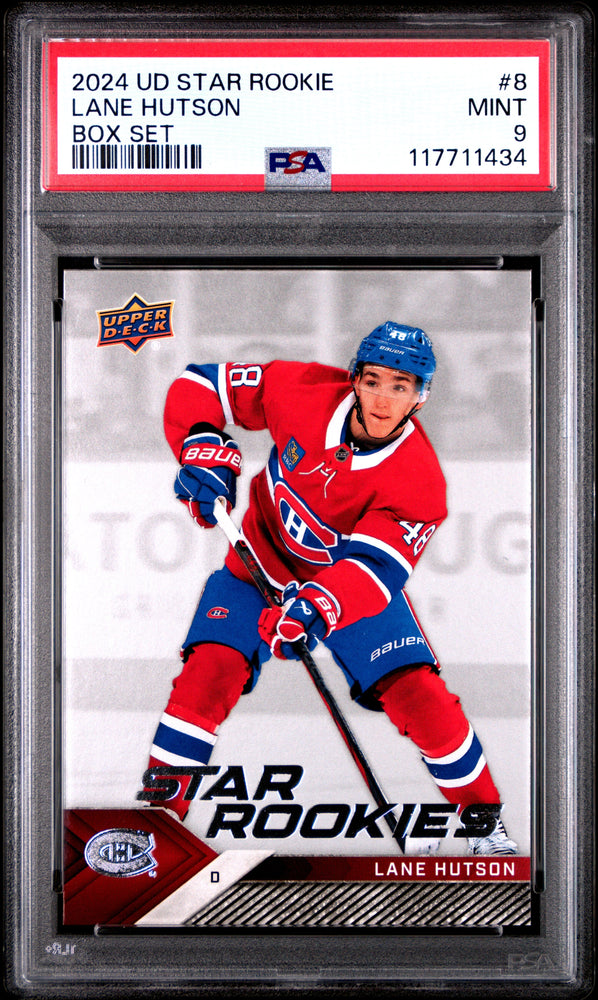 Graded 2024 Upper Deck Star Rookie Lane Hutson #8 Box Set Rookie RC Hockey Card PSA 9 Mint (ONLINE ORDER ONLY)