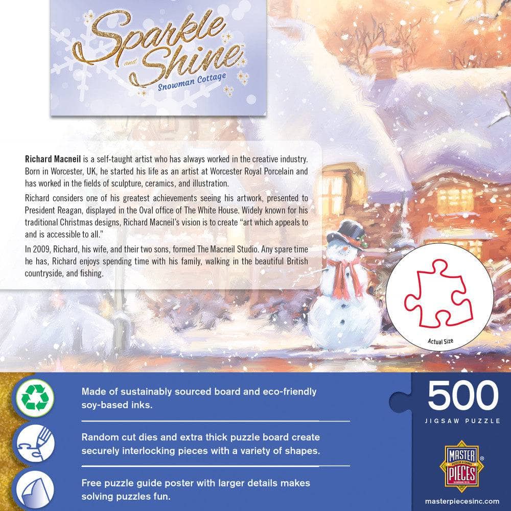 Sparkle & Shine - Snowman Cottage 500 Piece Glitter Jigsaw Puzzle (ONLINE ORDER ONLY)