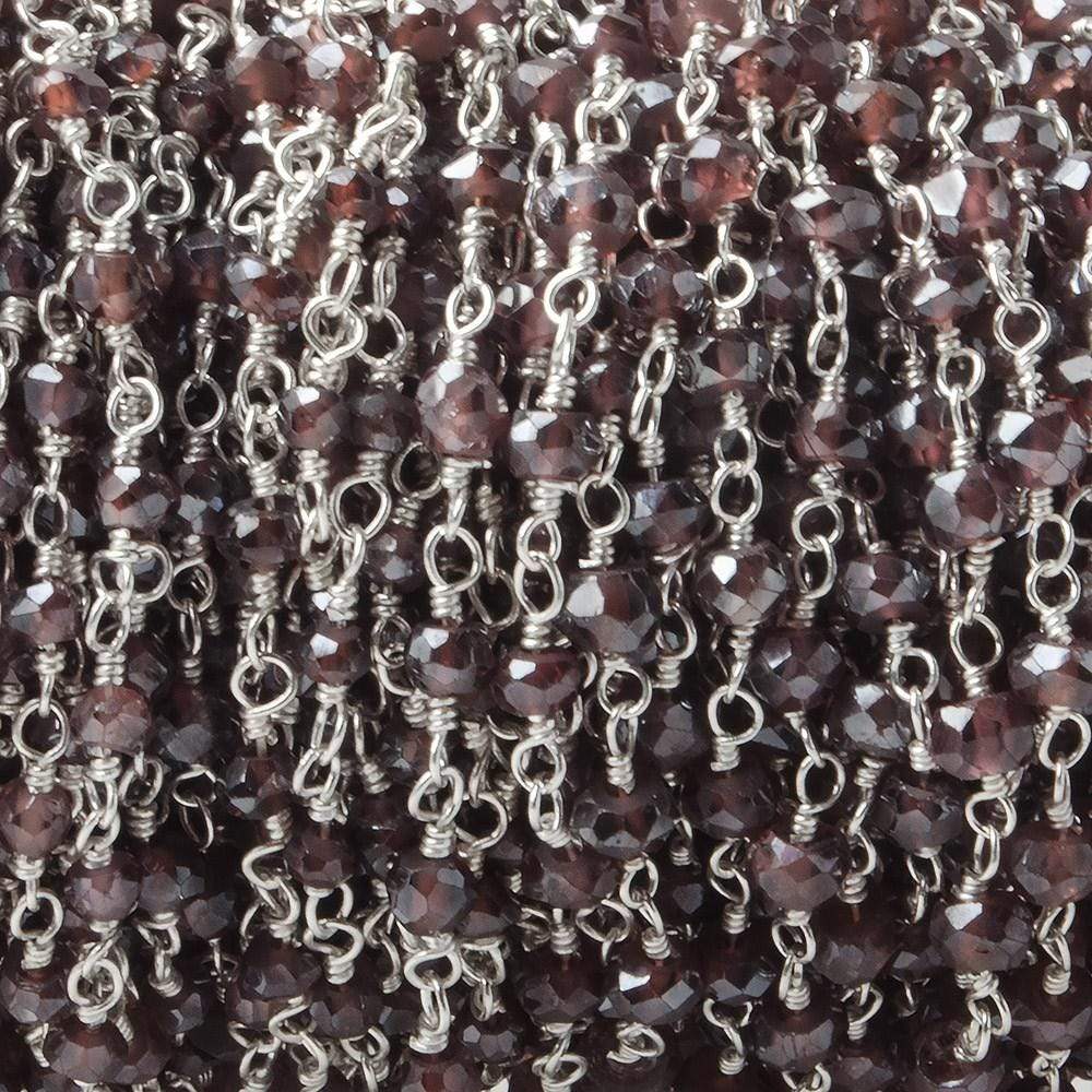3mm Mystic Rhodolite Garnet faceted rondelles on Silver plated Chain (ONLINE ORDER ONLY)