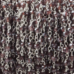 3mm Mystic Rhodolite Garnet faceted rondelles on Silver plated Chain (ONLINE ORDER ONLY)