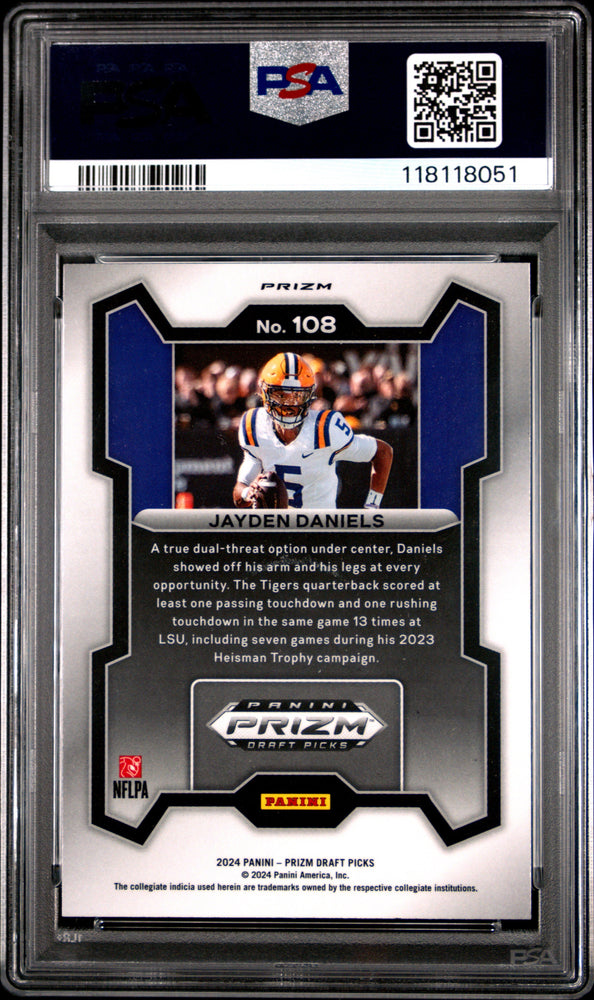 Graded 2024 Panini Prizm Draft Picks Jayden Daniels #108 Red Ice Rookie RC Football Card PSA 10 Gem Mint (ONLINE ORDER ONLY)